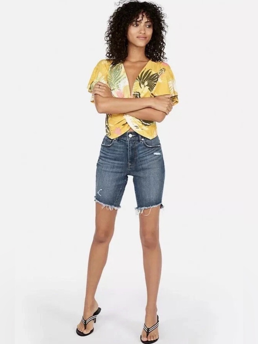 Express Yellow Tropical Twist Front Top